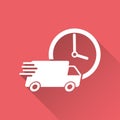 Delivery 24h truck with clock vector illustration. 24 hours fast Royalty Free Stock Photo