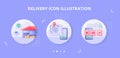 Delivery icon set collection with flat style full color modern flat cartoon design modern flat cartoon design with warehouse Royalty Free Stock Photo