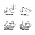 Delivery icon set. Scooter motorcycle service, order, 24 hour, f