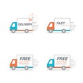 Delivery icon set. Truck service, order, 24 hour, fast and free