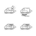 Delivery icon set. Van service, order, 24 hour, fast and free worldwide shipping. Royalty Free Stock Photo