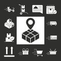 Delivery icons set parcel tracking shipping, world trade logistics silhouette style Royalty Free Stock Photo
