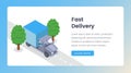 Delivery isometric landing page vector template. Shipping goods by truck, delivery service, shipment website layout Royalty Free Stock Photo