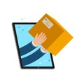 Delivery issued through web application on tablet. Business vector illustration