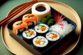 Delivery of Japanese food sushi set of sashimi rolls Royalty Free Stock Photo