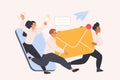 Delivery of letter to inbox of mail platform, characters carry big envelope on screen