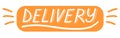 Delivery lettering calligraphy illustration. Safe delivery. Vector eps brush trendy orange, yellow sticker with text isolated on