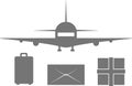 Delivery of letters, parcels, suitcases by air. Vector illustration. Royalty Free Stock Photo