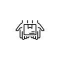 Delivery line icon. Hand holding package. Parcel box in palms . Shipment, shipping, courier service concepts, logo. Vector on Royalty Free Stock Photo