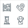 Delivery line icons. linear set. quality vector line set such as airdrop, delivery, call center