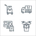 Delivery line icons. linear set. quality vector line set such as drone delivery, online shopping, delivery truck Royalty Free Stock Photo