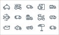 delivery line icons. linear set. quality vector line set such as truck, truck, message, mailbox, truck, plane, scooter, received,