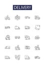 Delivery line vector icons and signs. Shipment, Messaging, Cargo, Courier, Express, Transmit, Bring, Convey outline