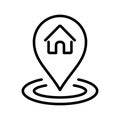 Delivery location icon vector. Road path like thin line map geolocation