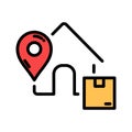 Delivery location icon vector. Road path like thin line map geolocation