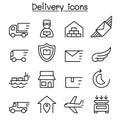 Delivery & Logistic icon set in thin line style