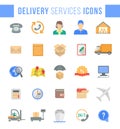 Delivery and logistics services flat web icons