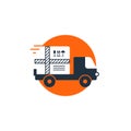 Delivery logistics services icon, move boxes, loading truck, fast time