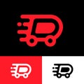 Delivery logo. Dynamic letter D with wheels like car.