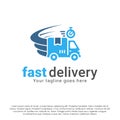 Delivery logo icon design concept template. Fast delivery vector illustration isolated on white background. Truck in motion logo Royalty Free Stock Photo