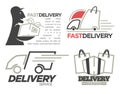 Delivery logo templates set for post mail, food or onlne shop express delivery service. Royalty Free Stock Photo