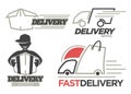 Delivery logo templates set for post mail, food or onlne shop express delivery service.