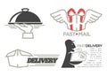 Delivery logo templates set for post mail, food or onlne shop express delivery service. Royalty Free Stock Photo