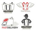 Delivery logo templates set for post mail, food or onlne shop express delivery service. Royalty Free Stock Photo