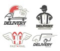 Delivery logo templates set for post mail, food or onlne shop express delivery service. Royalty Free Stock Photo