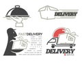 Delivery logo templates set for post mail, food or onlne shop express delivery service. Royalty Free Stock Photo