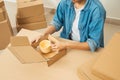 Delivery, mail. Package on the table Royalty Free Stock Photo
