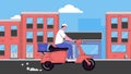 Delivery man. Animation of a man on scooter driving on the road.