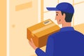 Delivery Man Arrive with Online Shop Package at Home Door