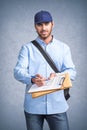 Delivery man ask to sign invoice Royalty Free Stock Photo