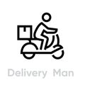 Delivery Man Bike icon. Editable line vector.