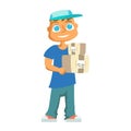 Delivery man in blue uniform. Vector Royalty Free Stock Photo