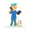 Delivery man in blue uniform. Vector Royalty Free Stock Photo