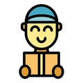 Delivery man box icon vector flat Royalty Free Stock Photo