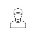 Delivery man in cap, courier thin line icon. Linear vector symbol