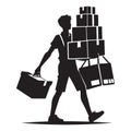 Delivery Man Carrying Many Boxes Silhouette Vector Art Royalty Free Stock Photo