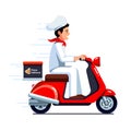 Delivery man delivering pizza on scooter motor