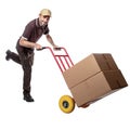 Delivery man con handtruck Royalty Free Stock Photo