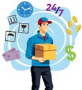 delivery man courier flat vector illustration Royalty Free Stock Photo