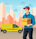 delivery man courier flat vector illustration Royalty Free Stock Photo