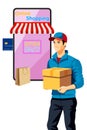 delivery man courier flat vector illustration Royalty Free Stock Photo