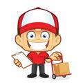 Delivery man courier holding a cart and clipboard