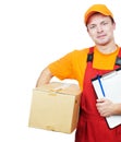 Delivery man courier with parcel cardboard box Royalty Free Stock Photo
