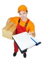 Delivery man courier with parcel cardboard box Royalty Free Stock Photo