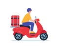 Delivery man or courier on scooter. Fast express delivery