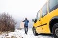 Delivery man delivering parcel box to recipient. Royalty Free Stock Photo